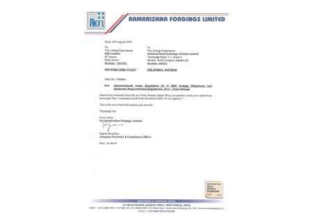 Press release – 16th August, 2021