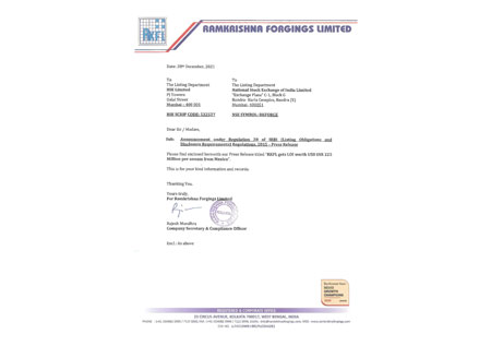 Press Release – 28th December 2021