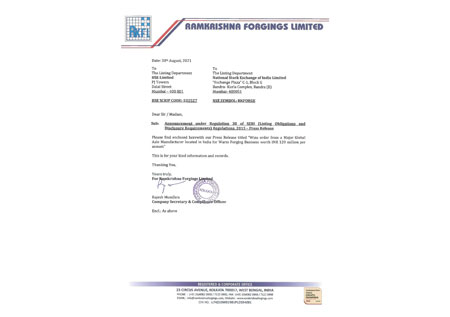 Press release – 30th August, 2021