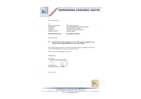 Press Release – 5th April, 2022